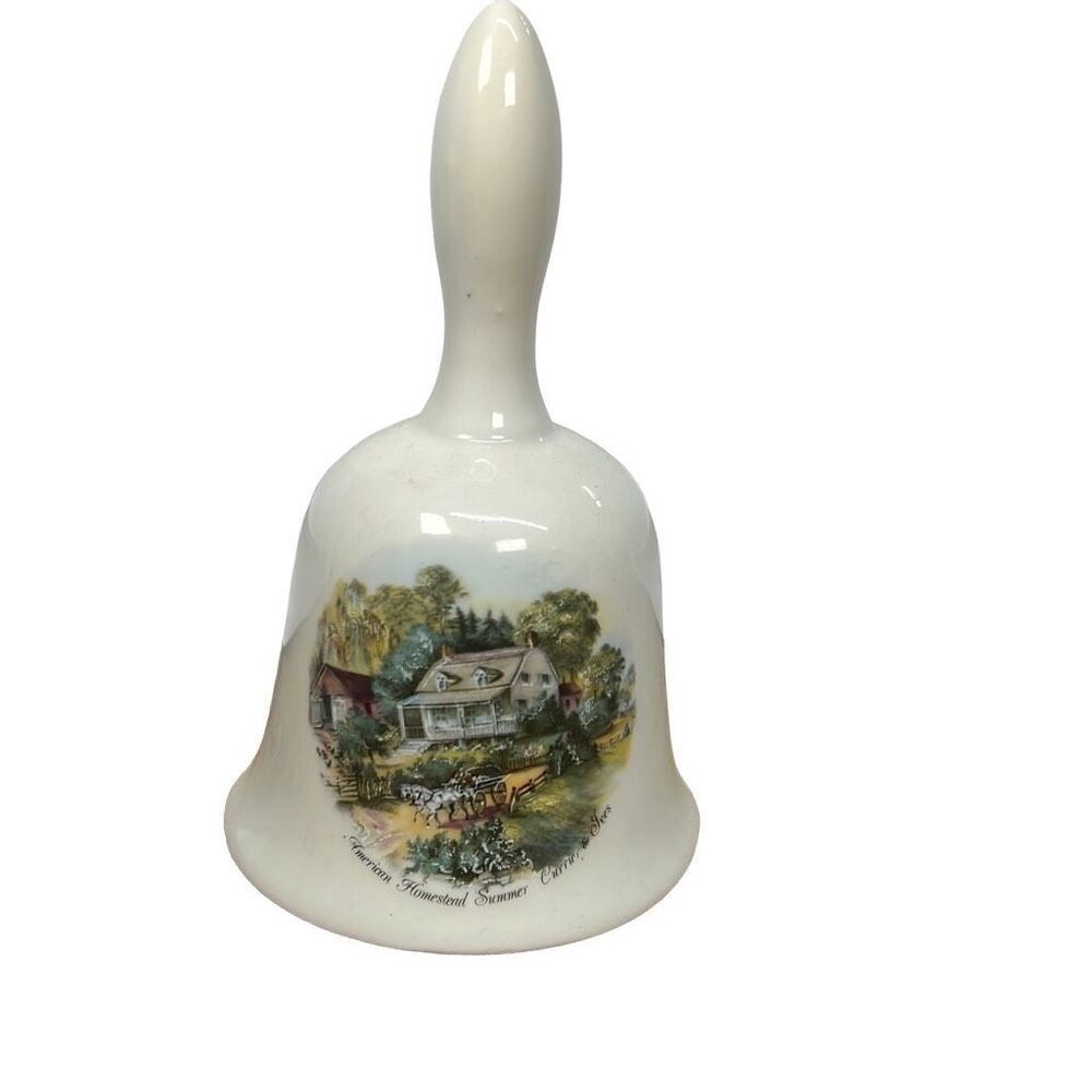 Currier & Ives White American Homestead Summer Porcelain Hand Bell